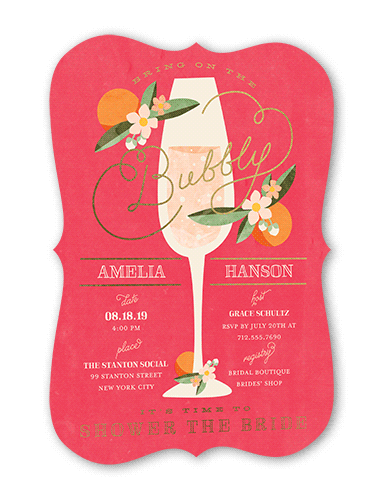 Sweet Nectarine Bridal Shower Invitation, Pink, Gold Foil, 5x7 Flat, Signature Smooth Cardstock, Bracket