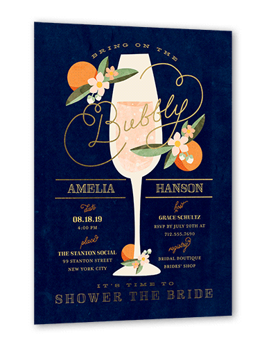 Sweet Nectarine Bridal Shower Invitation, Gold Foil, Blue, 5x7 Flat, Signature Smooth Cardstock, Square