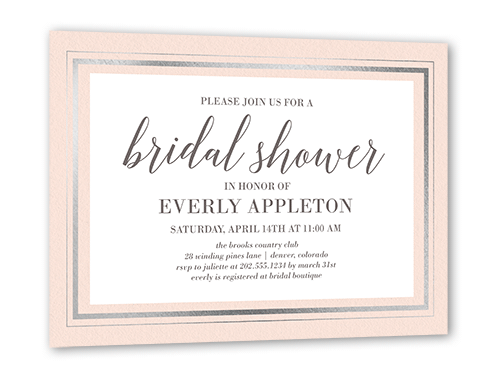 Gracefully Simple Bridal Shower Invitation, Pink, Silver Foil, 5x7 Flat, Matte, Signature Smooth Cardstock, Square