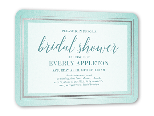 Gracefully Simple Bridal Shower Invitation, Blue, Silver Foil, 5x7 Flat, Matte, Signature Smooth Cardstock, Rounded