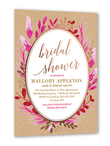 Bountiful Greenery Bridal Shower Invitation, Beige, Rose Gold Foil, 5x7 Flat, Luxe Double-Thick Cardstock, Square, Hazelnut
