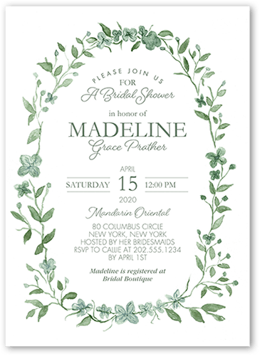 Ethereal Wreath Bridal Shower Invitation, Green, 5x7 Flat, Matte, Signature Smooth Cardstock, Square