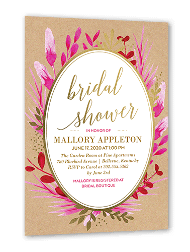 Bountiful Greenery Bridal Shower Invitation, Beige, Gold Foil, 5x7 Flat, Pearl Shimmer Cardstock, Square