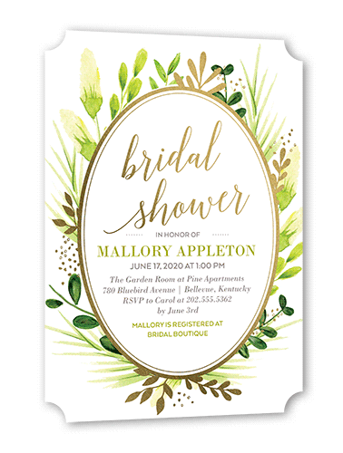 Bountiful Greenery Bridal Shower Invitation, White, Gold Foil, 5x7 Flat, Matte, Signature Smooth Cardstock, Ticket