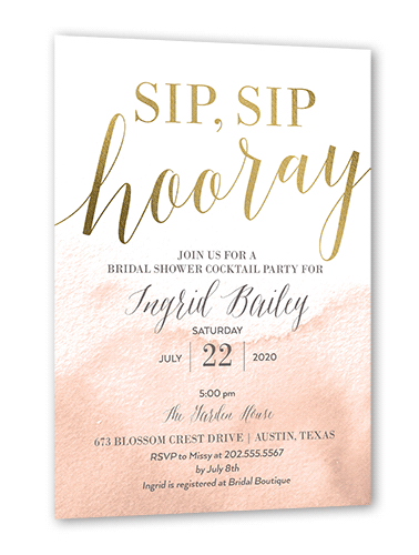 Gleaming Hooray Bridal Shower Invitation, Beige, Gold Foil, 5x7 Flat, Pearl Shimmer Cardstock, Square