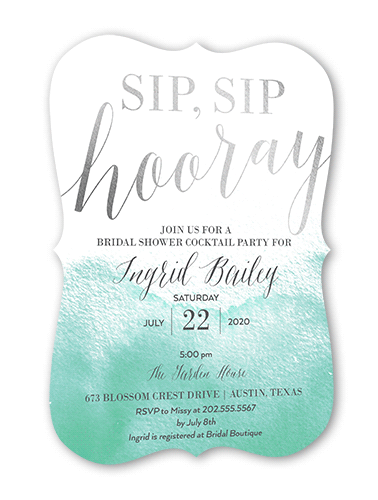 Gleaming Hooray Bridal Shower Invitation, Silver Foil, Blue, 5x7, Matte, Signature Smooth Cardstock, Bracket