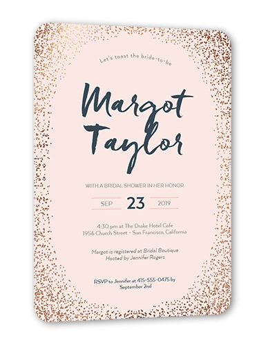 Modern Sparkle Bridal Shower Invitation, Pink, Rose Gold Foil, 5x7 Flat, Matte, Signature Smooth Cardstock, Rounded