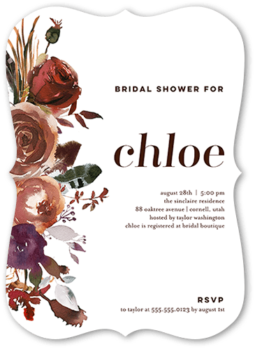 Showered With Flowers Bridal Shower Invitation, White, 5x7, Pearl Shimmer Cardstock, Bracket
