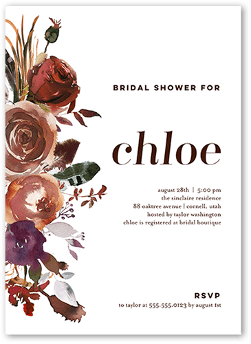 Showered With Flowers Bridal Shower Invitation, White, 5x7, Luxe Double-Thick Cardstock, Square