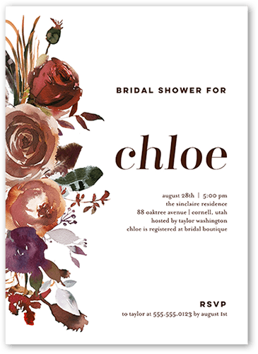 Showered With Flowers Bridal Shower Invitation, White, 5x7 Flat, Pearl Shimmer Cardstock, Square