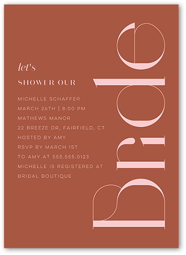 Deco Type Bridal Shower Invitation, Brown, 5x7, Pearl Shimmer Cardstock, Square