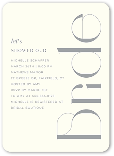 Deco Type Bridal Shower Invitation, White, 5x7 Flat, Matte, Signature Smooth Cardstock, Rounded
