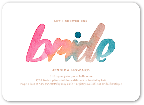 Brightly Colored Bridal Bridal Shower Invitation, White, 5x7 Flat, Standard Smooth Cardstock, Rounded, White