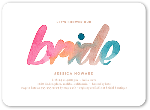 Brightly Colored Bridal Bridal Shower Invitation, White, 5x7 Flat, Pearl Shimmer Cardstock, Rounded