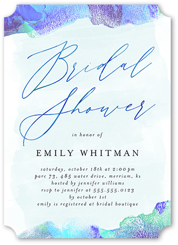 Watercolors And Showers Bridal Shower Invitation, Blue, 5x7 Flat, Matte, Signature Smooth Cardstock, Ticket