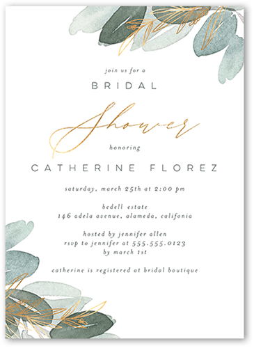 Leafy Shower Bridal Shower Invitation, White, 5x7 Flat, Matte, Signature Smooth Cardstock, Square
