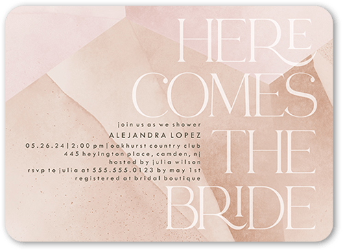 Soft Patterns Bridal Shower Invitation, Pink, 5x7 Flat, Pearl Shimmer Cardstock, Rounded