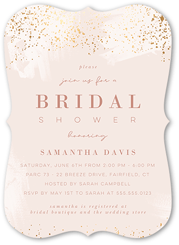 Speckled Showers Bridal Shower Invitation, Beige, 5x7 Flat, Pearl Shimmer Cardstock, Bracket