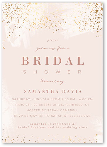 Speckled Showers Bridal Shower Invitation, Beige, 5x7 Flat, Pearl Shimmer Cardstock, Square, Pueblo