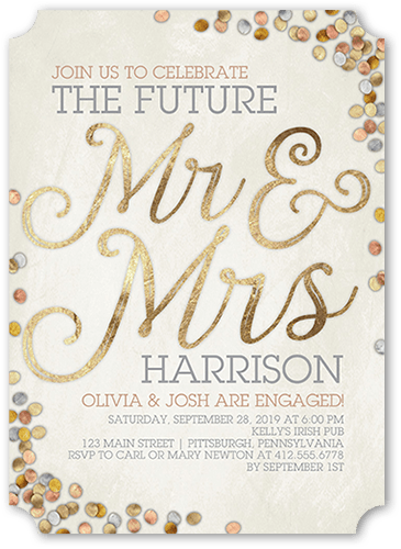 Shimmering Future Engagement Party Invitation, Brown, 5x7 Flat, Pearl Shimmer Cardstock, Ticket