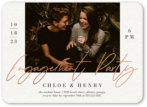 Scripted Party Engagement Party Invitation, Beige, 5x7, Matte, Signature Smooth Cardstock, Rounded