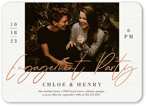 Scripted Party Engagement Party Invitation, Beige, 5x7 Flat, Matte, Signature Smooth Cardstock, Rounded