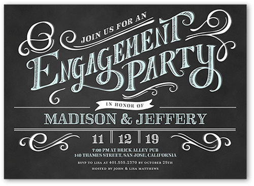 Enchanting Engagement Engagement Party Invitation, Black, 5x7 Flat, Pearl Shimmer Cardstock, Square