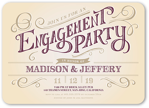 Enchanting Engagement Engagement Party Invitation, Purple, 5x7 Flat, Pearl Shimmer Cardstock, Rounded