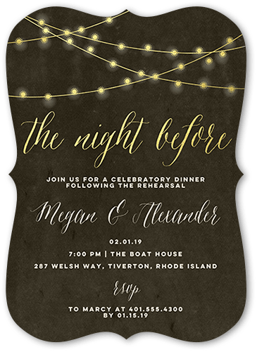 Glowing Night Rehearsal Dinner Invitation, Black, 5x7 Flat, Matte, Signature Smooth Cardstock, Bracket