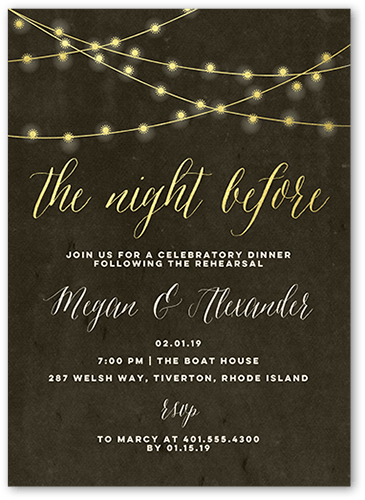 Glowing Night Rehearsal Dinner Invitation, Black, 5x7 Flat, Matte, Signature Smooth Cardstock, Square