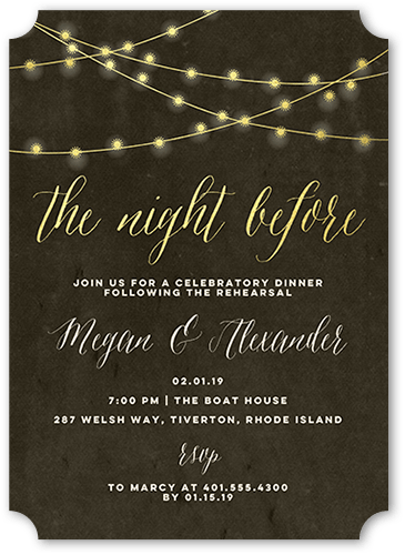 Glowing Night Rehearsal Dinner Invitation, Black, 5x7 Flat, Matte, Signature Smooth Cardstock, Ticket