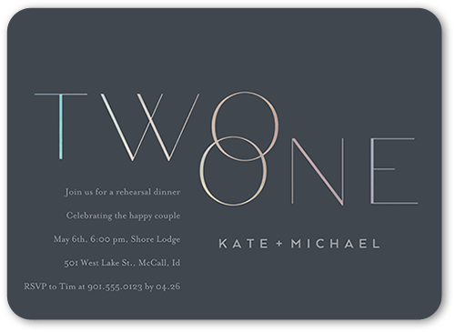 Interlocking Rings Rehearsal Dinner Invitation, Grey, 5x7 Flat, 100% Recycled Cardstock , Rounded, Slate