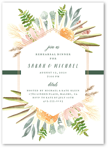 Palm Bouquet Rehearsal Dinner Invitation, White, 5x7 Flat, Standard Smooth Cardstock, Square
