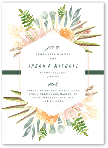 Palm Bouquet Rehearsal Dinner Invitation, White, 5x7 Flat, 100% Recycled Cardstock ?, Square