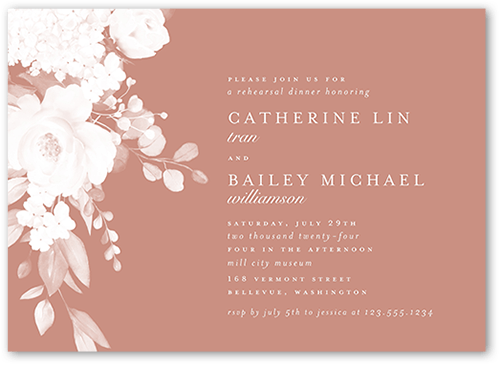 Elegantly Delicate Rehearsal Dinner Invitation, Pink, 5x7 Flat, Matte, Signature Smooth Cardstock, Square