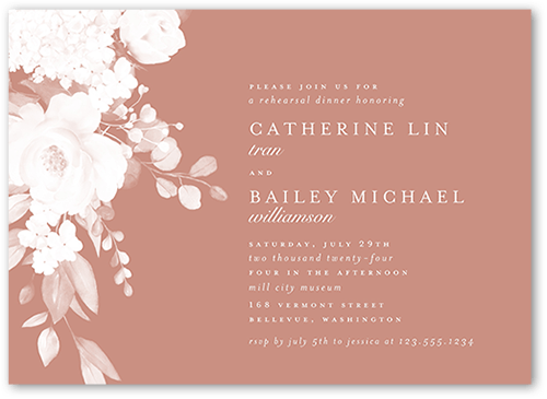 Elegantly Delicate Rehearsal Dinner Invitation, Pink, 5x7 Flat, Pearl Shimmer Cardstock, Square