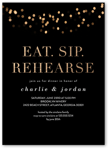 Twinkle Lights Rehearsal Dinner Invitation, Black, 5x7 Flat, Matte, Signature Smooth Cardstock, Square