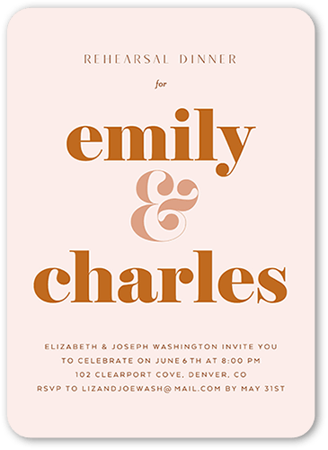 Bold Rehearsal Rehearsal Dinner Invitation, Pink, 5x7, Pearl Shimmer Cardstock, Rounded