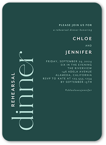 Modern Deco Rehearsal Dinner Invitation, Green, 5x7 Flat, Standard Smooth Cardstock, Rounded, Seaweed