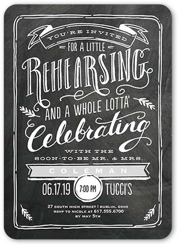 Krafted Rehearsal Rehearsal Dinner Invitation, Grey, 5x7 Flat, 100% Recycled Cardstock , Rounded