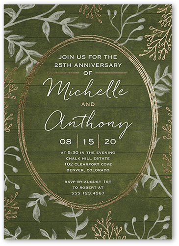 Chalk Frame Wedding Anniversary Invitation, Green, 5x7, Pearl Shimmer Cardstock, Square