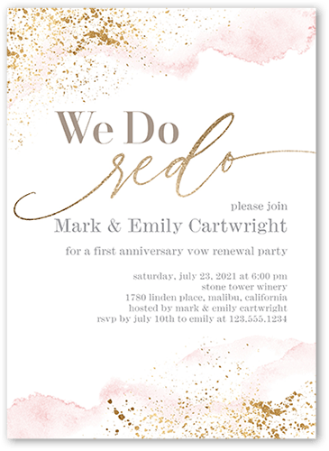 We Do Redo Wedding Anniversary Invitation, Pink, 5x7 Flat, Standard Smooth Cardstock, Square