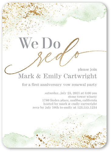 We Do Redo Wedding Anniversary Invitation, Grey, 5x7, Pearl Shimmer Cardstock, Rounded