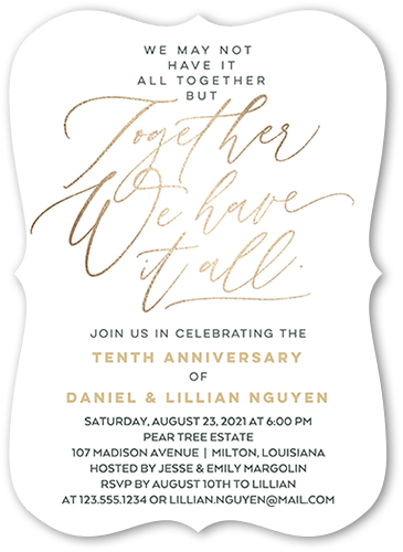 Anniversary Together Wedding Anniversary Invitation, White, none, 5x7 Flat, Pearl Shimmer Cardstock, Bracket