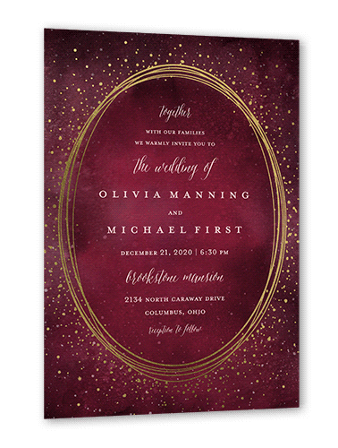 Resplendent Night Wedding Invitation, Purple, Gold Foil, 5x7 Flat, Luxe Double-Thick Cardstock, Square