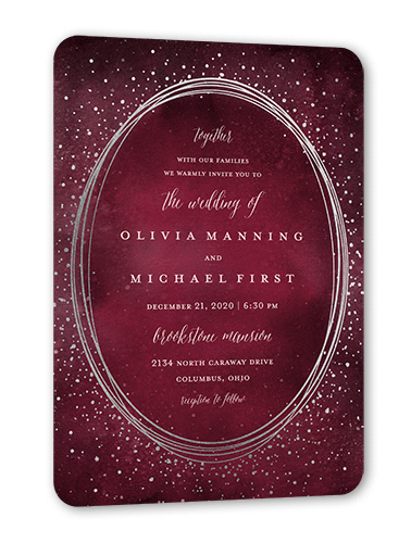 Resplendent Night Wedding Invitation, Purple, Silver Foil, 5x7, Matte, Signature Smooth Cardstock, Rounded