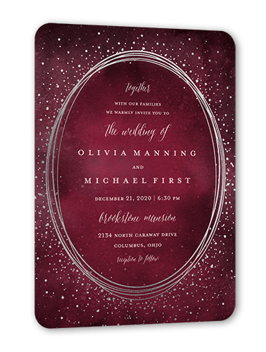Resplendent Night Wedding Invitation, Silver Foil, Purple, 5x7 Flat, Matte, Signature Smooth Cardstock, Rounded