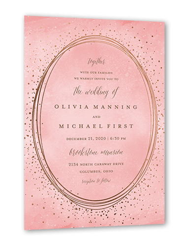 Resplendent Night Wedding Invitation, Rose Gold Foil, Pink, 5x7, Pearl Shimmer Cardstock, Square