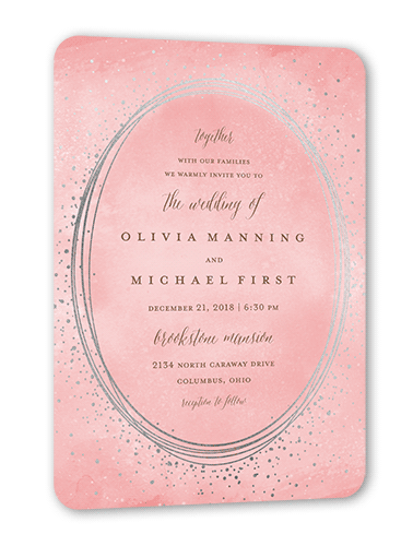 Resplendent Night Wedding Invitation, Silver Foil, Pink, 5x7, Matte, Signature Smooth Cardstock, Rounded