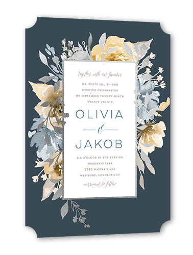Delicate Blooms Wedding Invitation, Silver Foil, Grey, 5x7 Flat, Matte, Signature Smooth Cardstock, Ticket